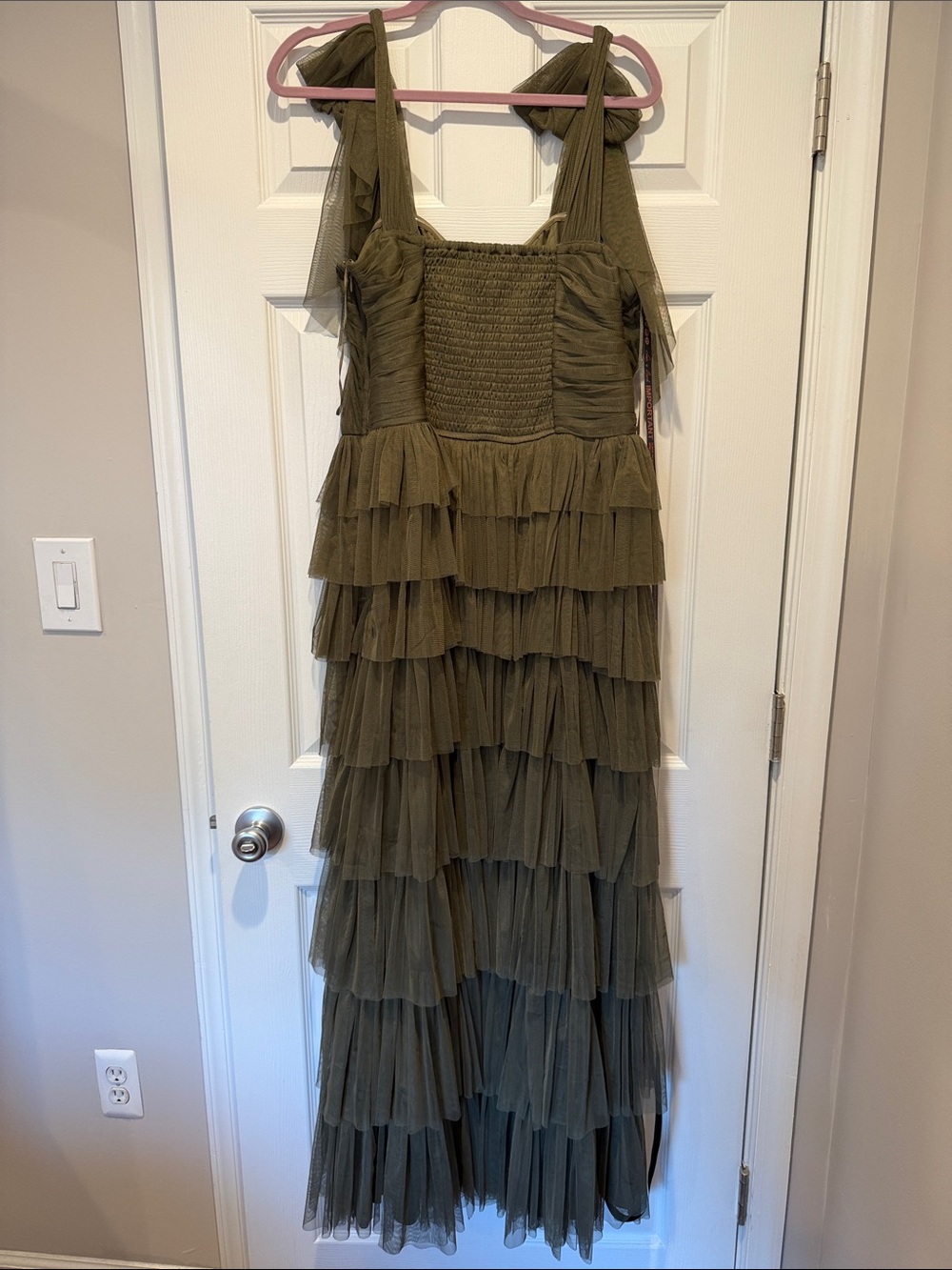 NWT ASOS Curve x Lace and Beads Olive Green Tiered Tulle Maxi Dress - Picture 8 of 8